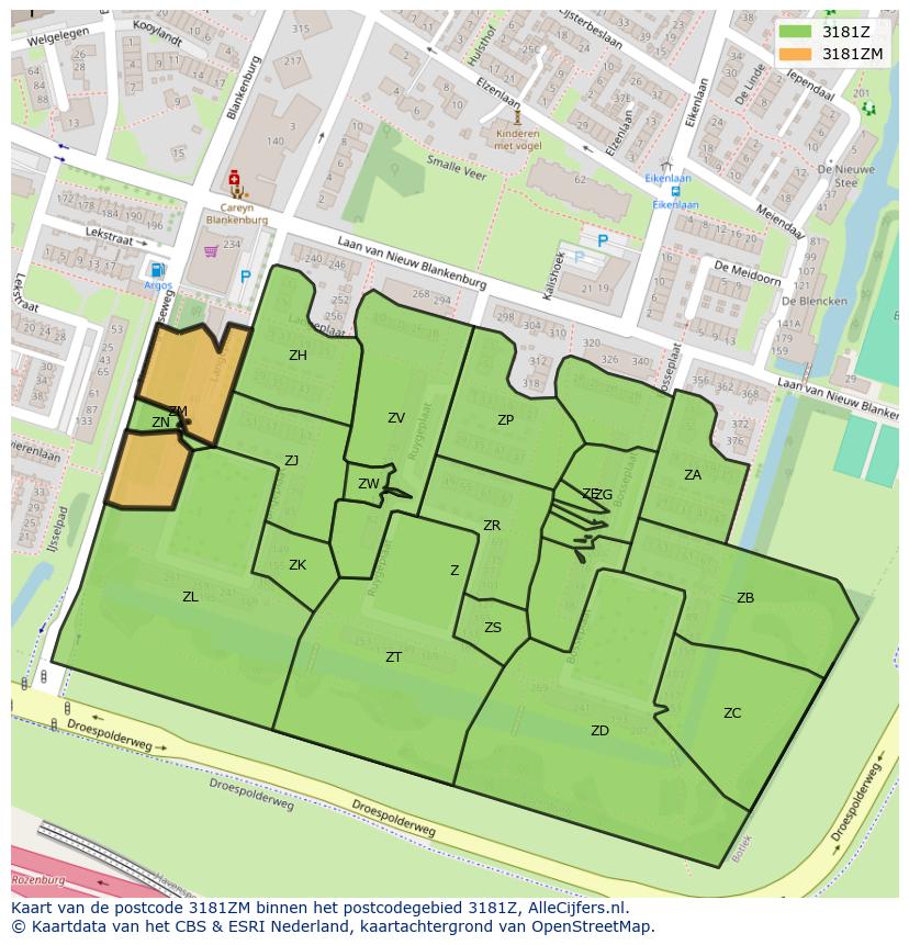 Afbeelding van het postcodegebied 3181 ZM op de kaart.