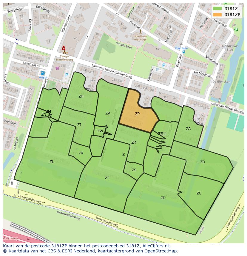 Afbeelding van het postcodegebied 3181 ZP op de kaart.