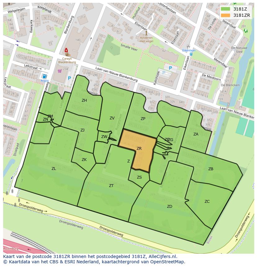 Afbeelding van het postcodegebied 3181 ZR op de kaart.
