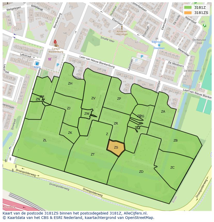 Afbeelding van het postcodegebied 3181 ZS op de kaart.