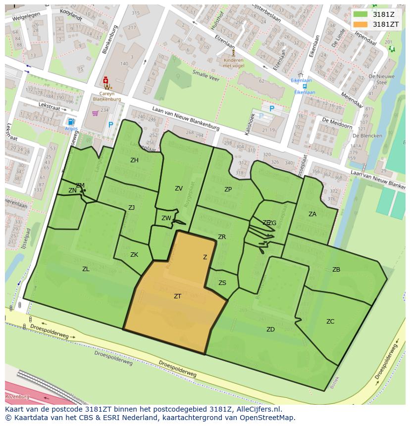 Afbeelding van het postcodegebied 3181 ZT op de kaart.