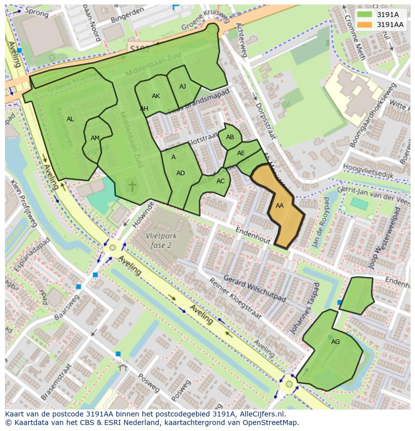 Afbeelding van het postcodegebied 3191 AA op de kaart.