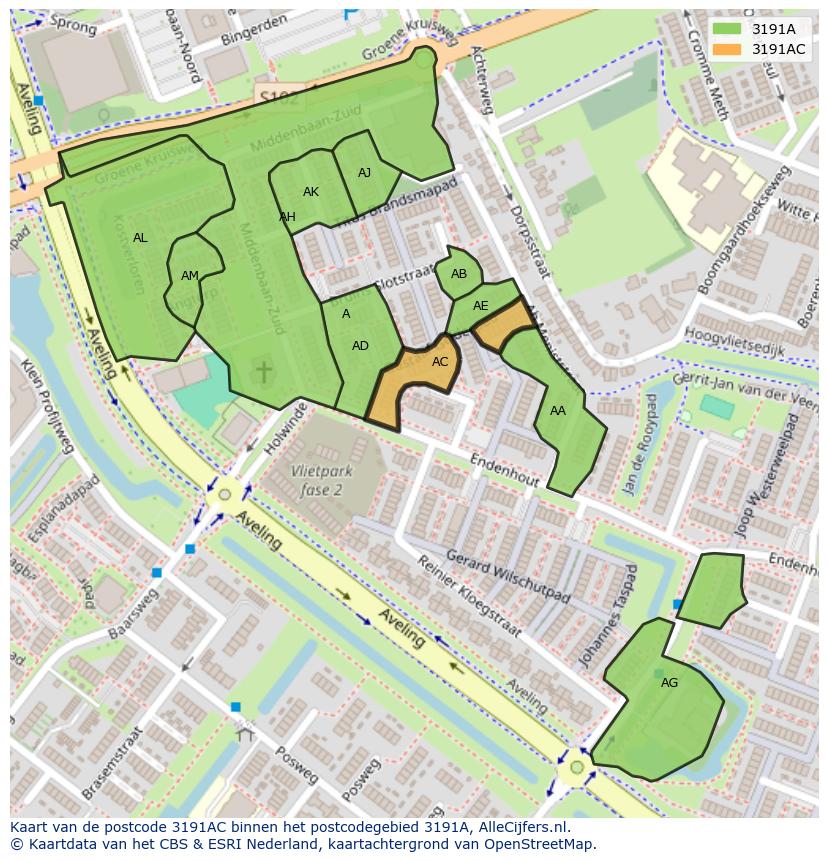 Afbeelding van het postcodegebied 3191 AC op de kaart.