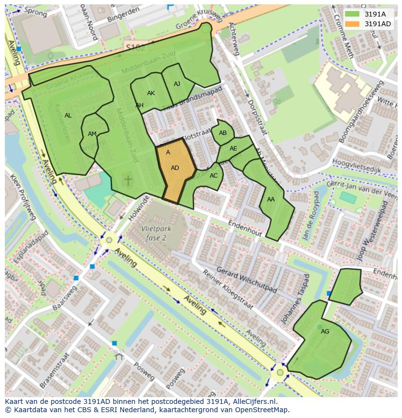 Afbeelding van het postcodegebied 3191 AD op de kaart.