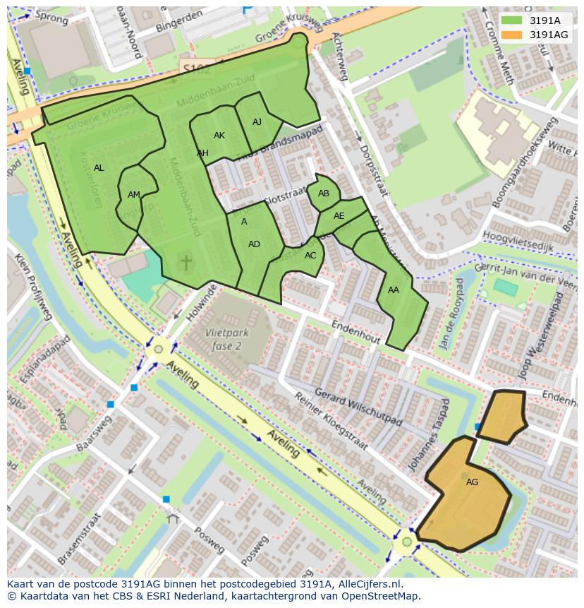 Afbeelding van het postcodegebied 3191 AG op de kaart.