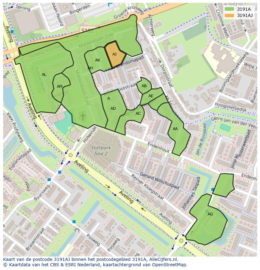 Afbeelding van het postcodegebied 3191 AJ op de kaart.