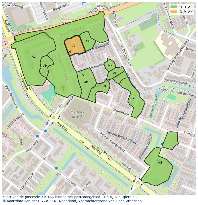 Afbeelding van het postcodegebied 3191 AK op de kaart.