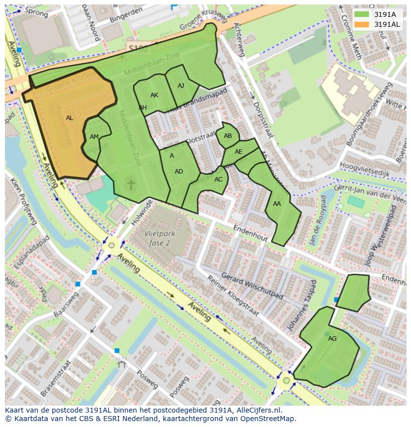 Afbeelding van het postcodegebied 3191 AL op de kaart.