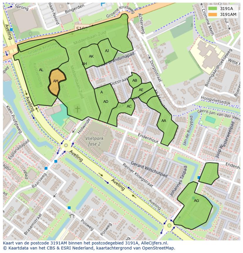 Afbeelding van het postcodegebied 3191 AM op de kaart.