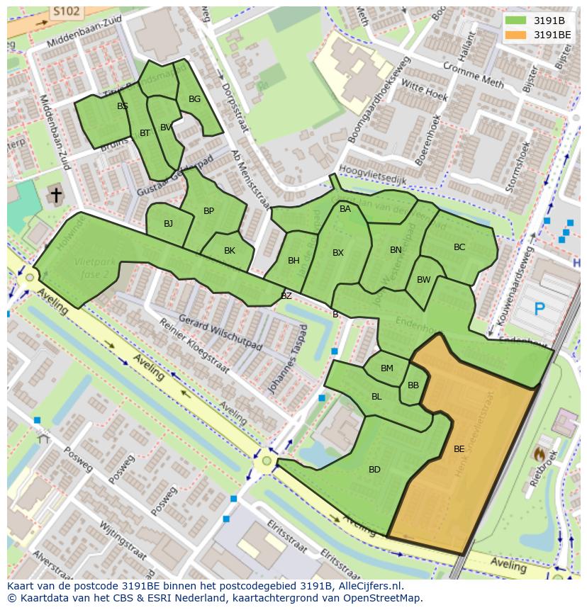 Afbeelding van het postcodegebied 3191 BE op de kaart.