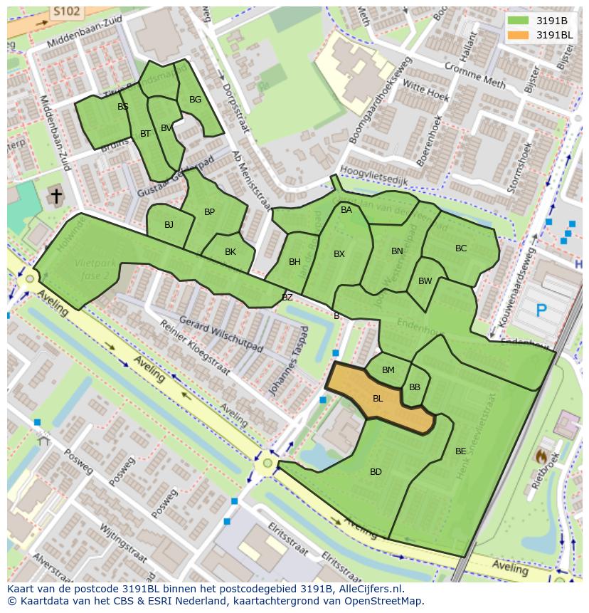 Afbeelding van het postcodegebied 3191 BL op de kaart.