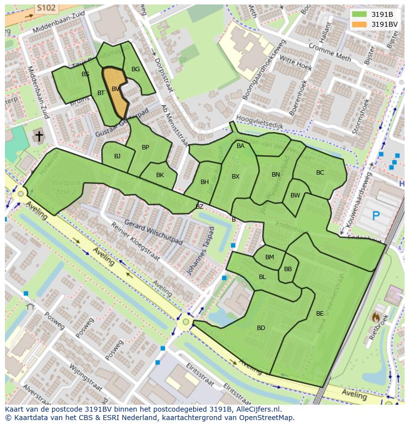 Afbeelding van het postcodegebied 3191 BV op de kaart.