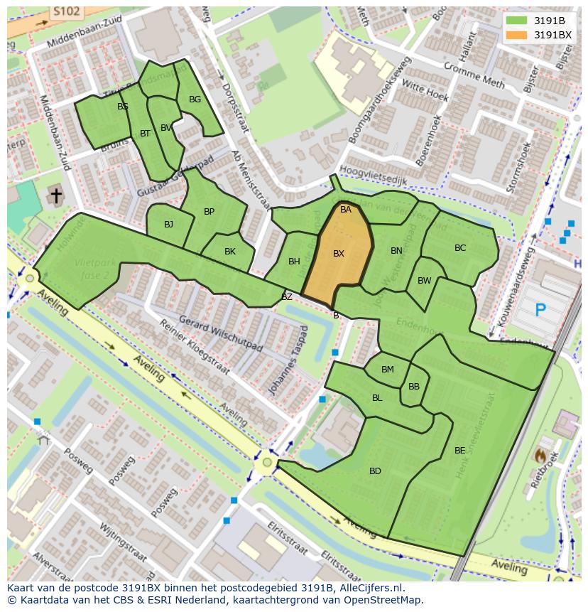 Afbeelding van het postcodegebied 3191 BX op de kaart.