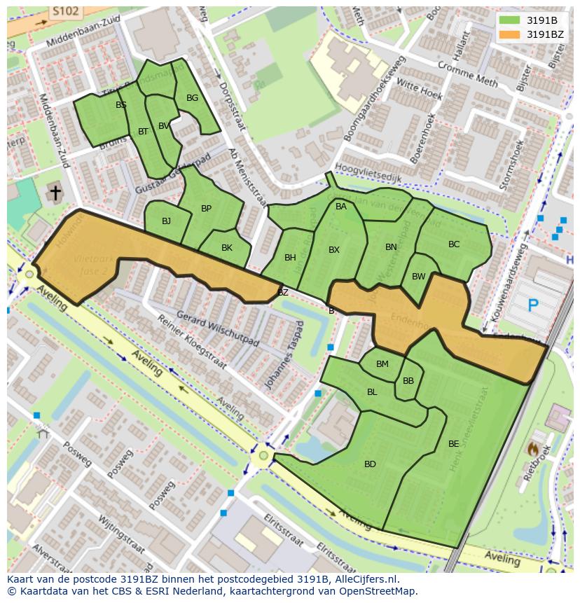 Afbeelding van het postcodegebied 3191 BZ op de kaart.