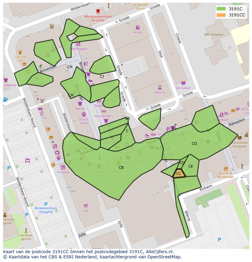 Afbeelding van het postcodegebied 3191 CC op de kaart.