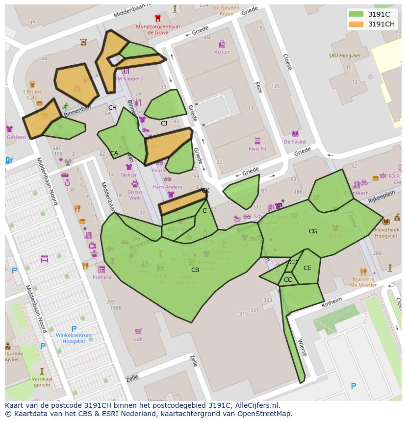 Afbeelding van het postcodegebied 3191 CH op de kaart.