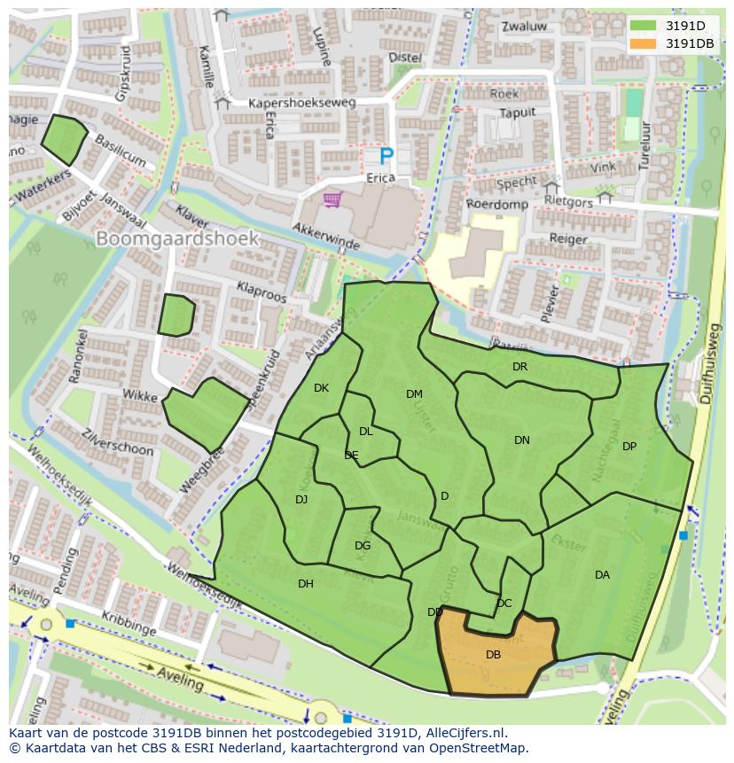 Afbeelding van het postcodegebied 3191 DB op de kaart.