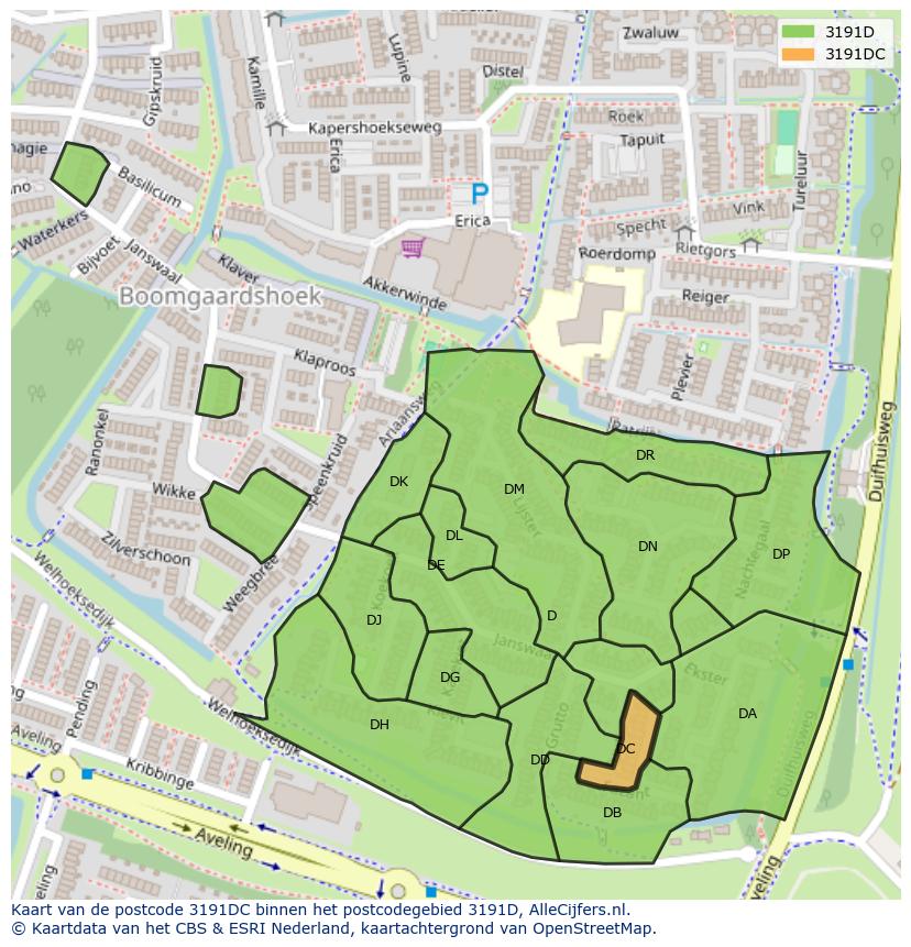 Afbeelding van het postcodegebied 3191 DC op de kaart.