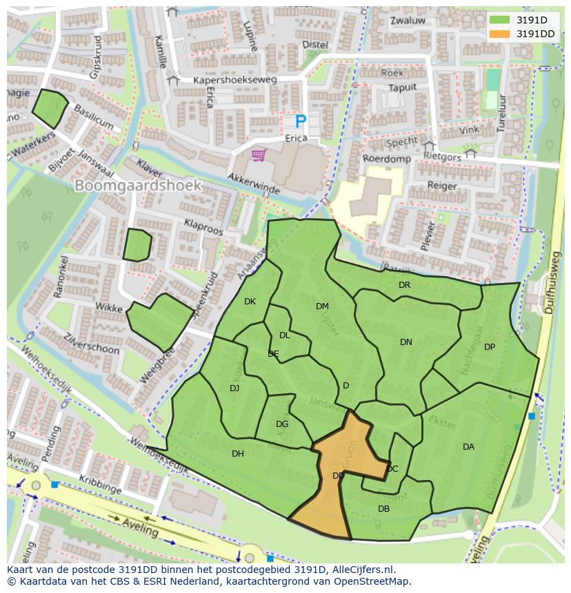 Afbeelding van het postcodegebied 3191 DD op de kaart.