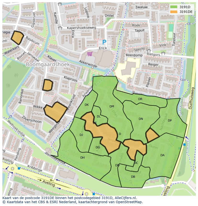 Afbeelding van het postcodegebied 3191 DE op de kaart.