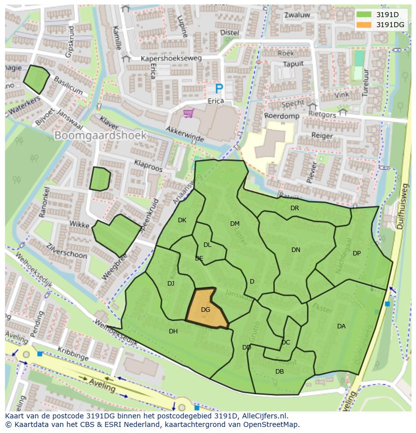 Afbeelding van het postcodegebied 3191 DG op de kaart.