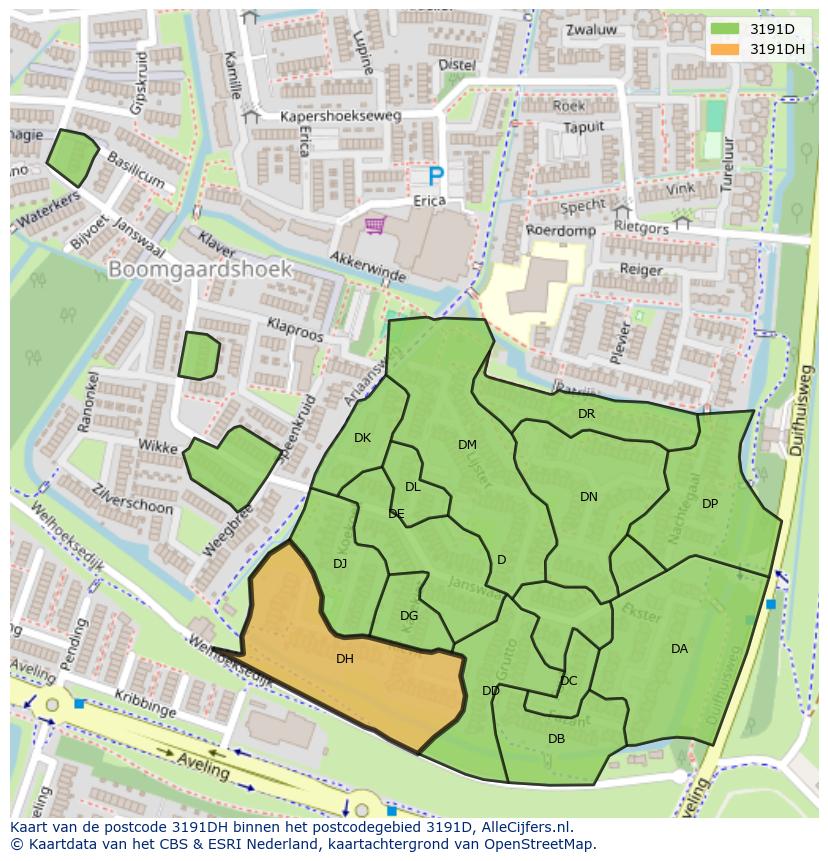 Afbeelding van het postcodegebied 3191 DH op de kaart.