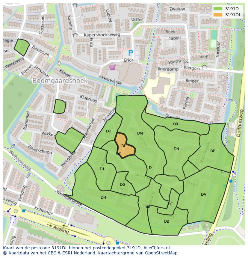 Afbeelding van het postcodegebied 3191 DL op de kaart.