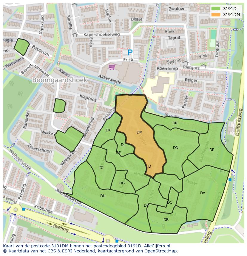 Afbeelding van het postcodegebied 3191 DM op de kaart.