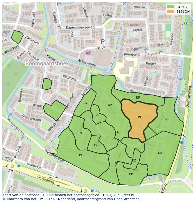 Afbeelding van het postcodegebied 3191 DN op de kaart.
