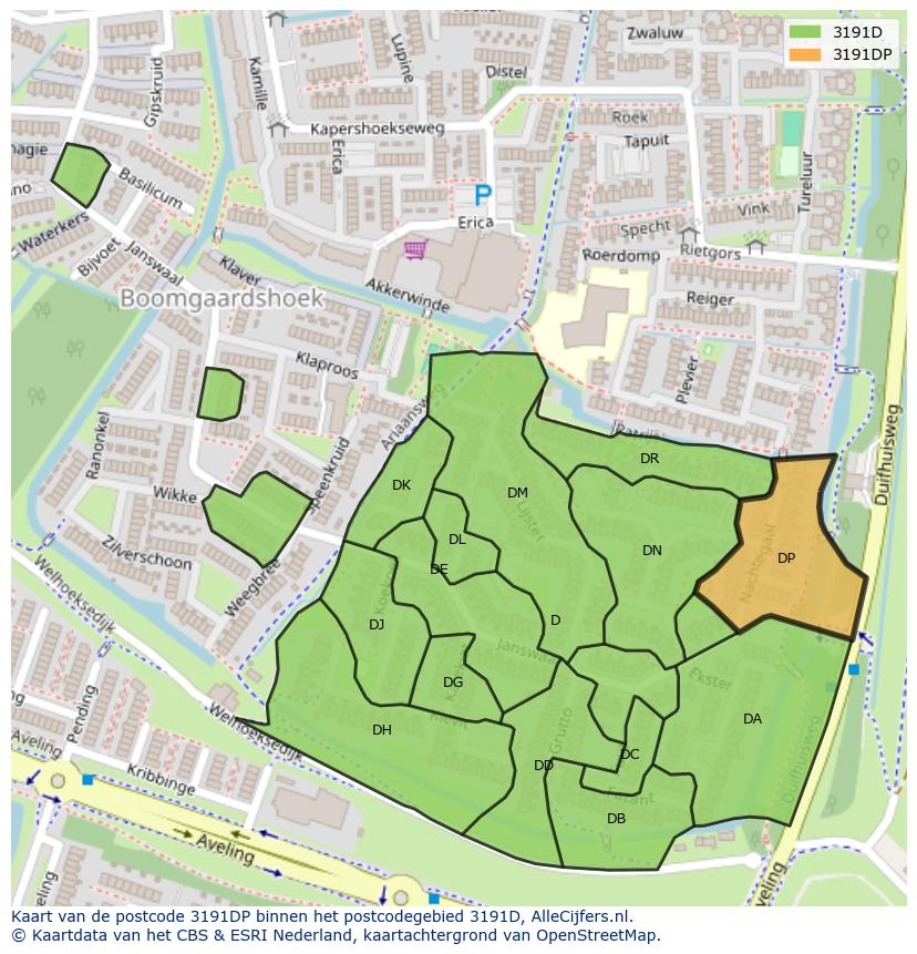 Afbeelding van het postcodegebied 3191 DP op de kaart.