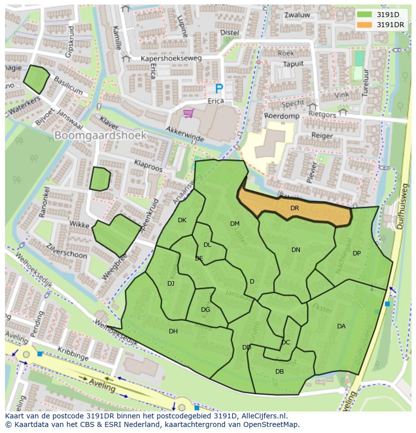 Afbeelding van het postcodegebied 3191 DR op de kaart.