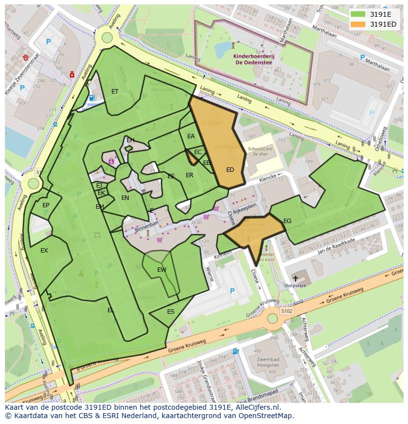 Afbeelding van het postcodegebied 3191 ED op de kaart.