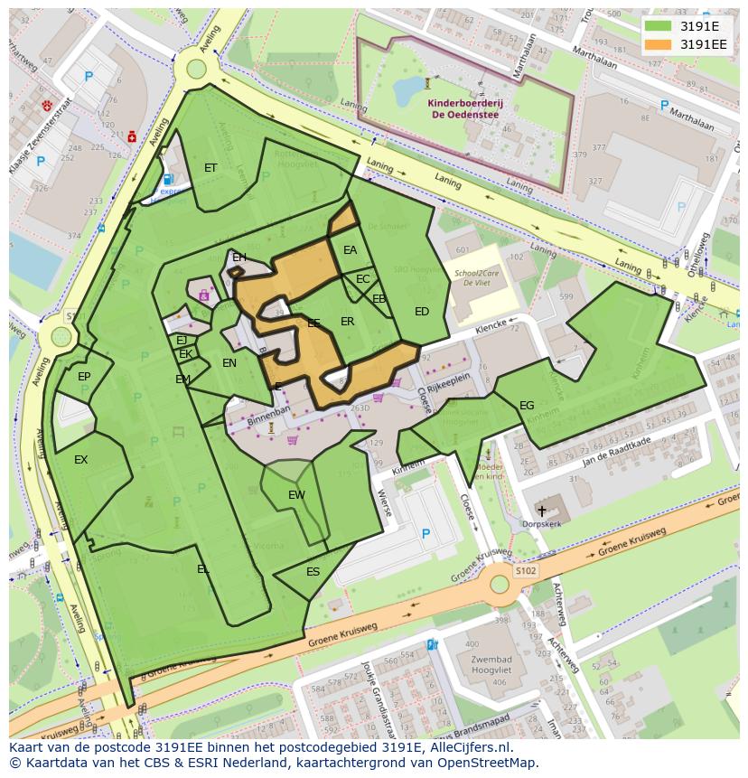 Afbeelding van het postcodegebied 3191 EE op de kaart.