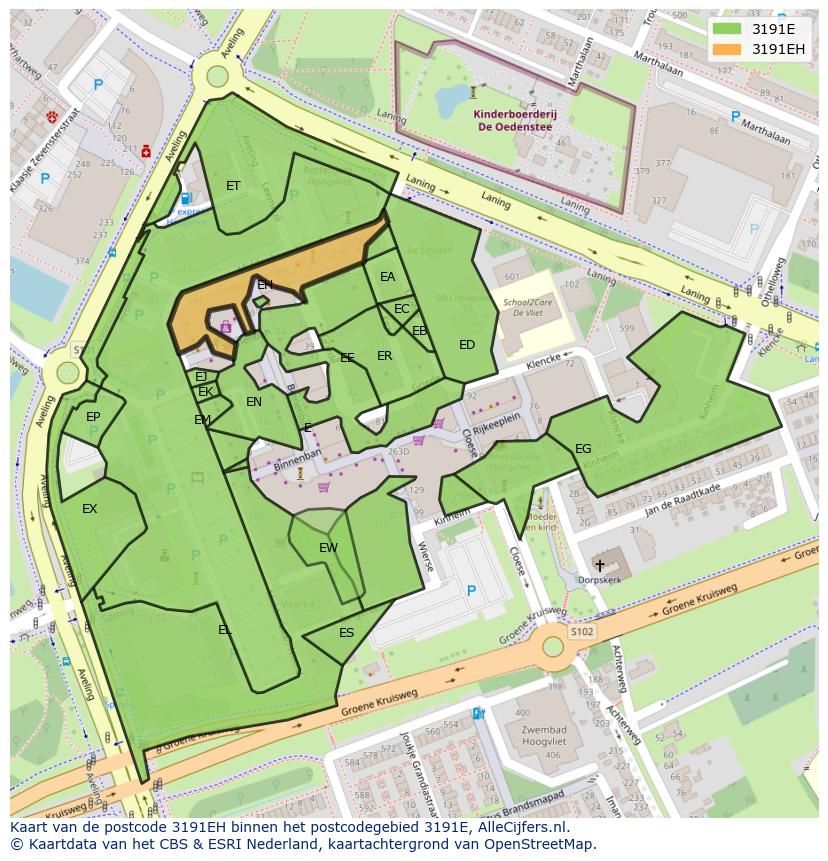 Afbeelding van het postcodegebied 3191 EH op de kaart.