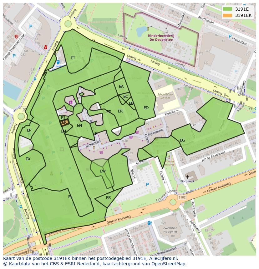 Afbeelding van het postcodegebied 3191 EK op de kaart.