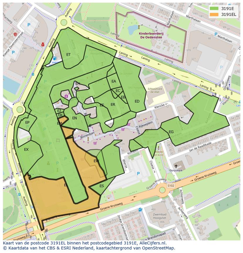 Afbeelding van het postcodegebied 3191 EL op de kaart.
