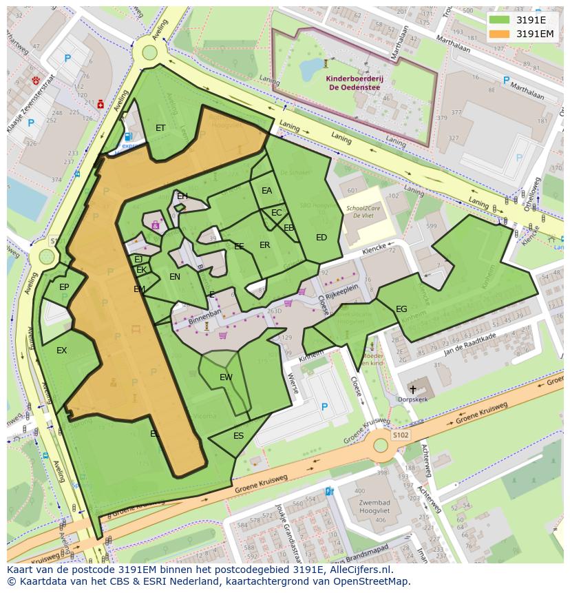 Afbeelding van het postcodegebied 3191 EM op de kaart.