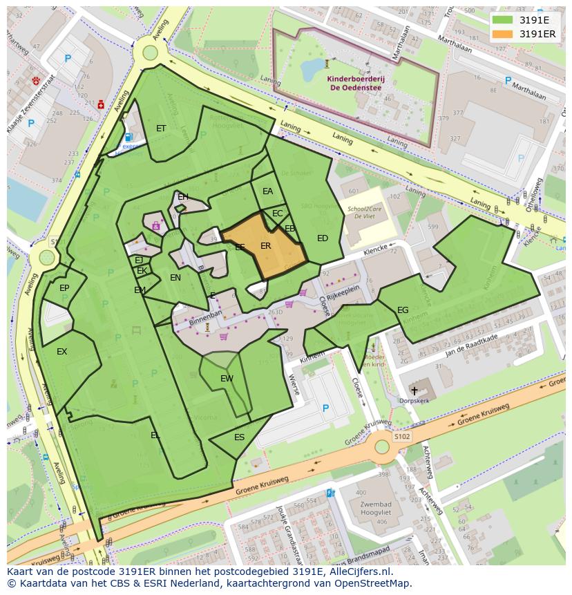 Afbeelding van het postcodegebied 3191 ER op de kaart.