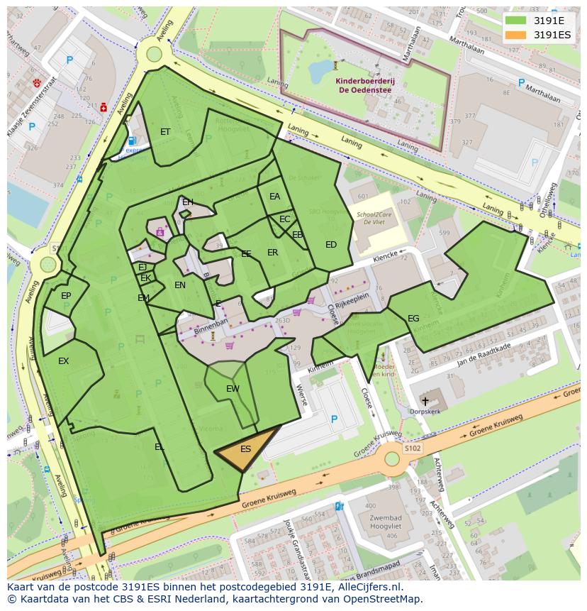 Afbeelding van het postcodegebied 3191 ES op de kaart.