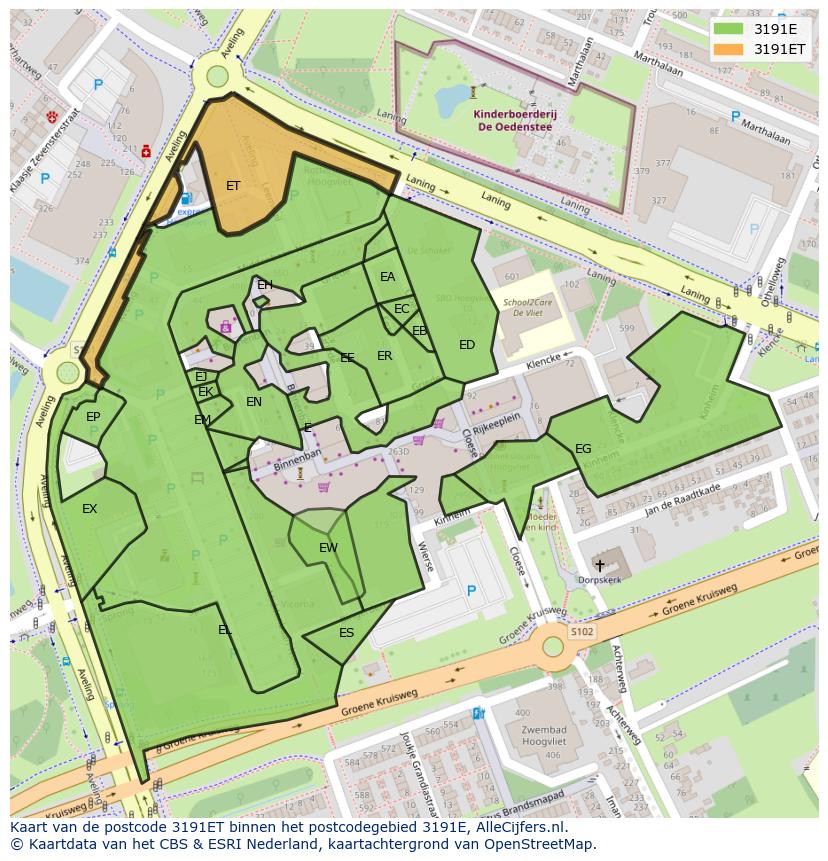Afbeelding van het postcodegebied 3191 ET op de kaart.