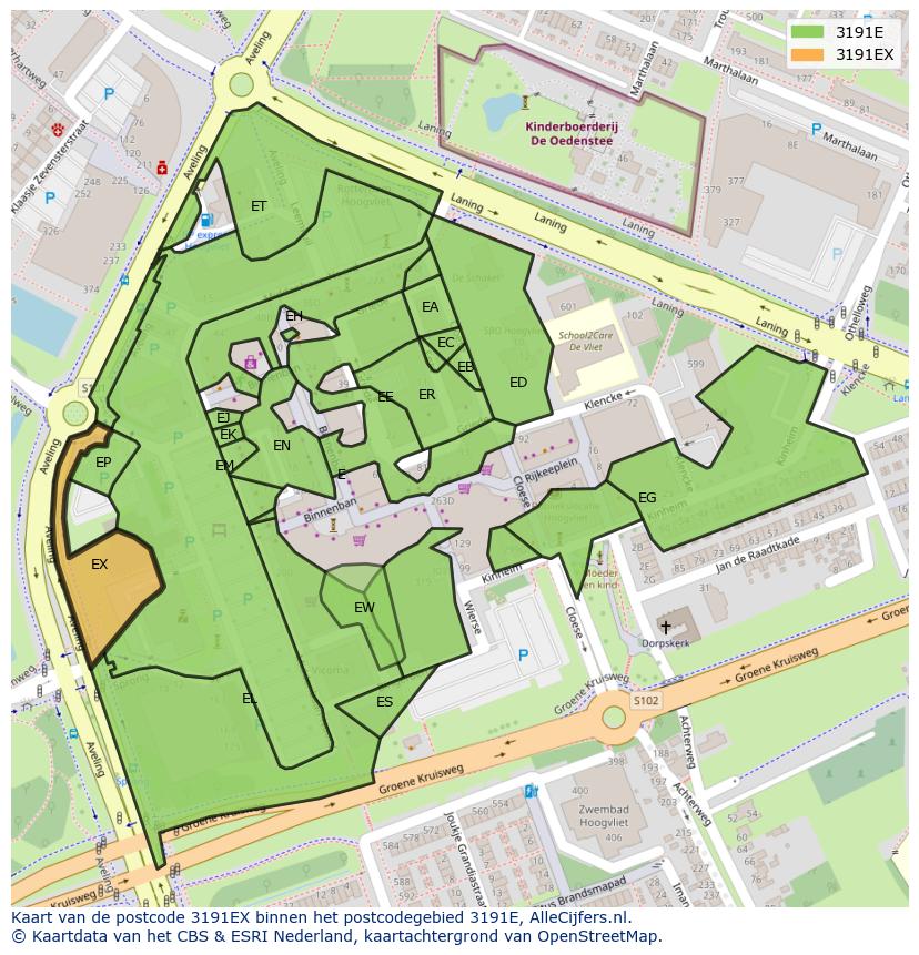 Afbeelding van het postcodegebied 3191 EX op de kaart.