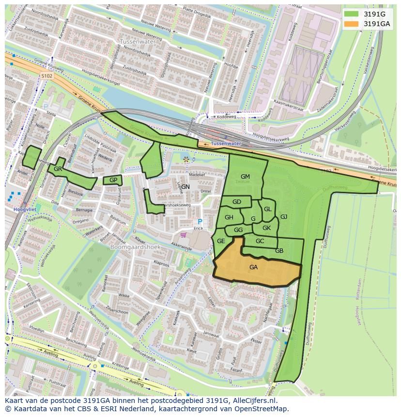 Afbeelding van het postcodegebied 3191 GA op de kaart.