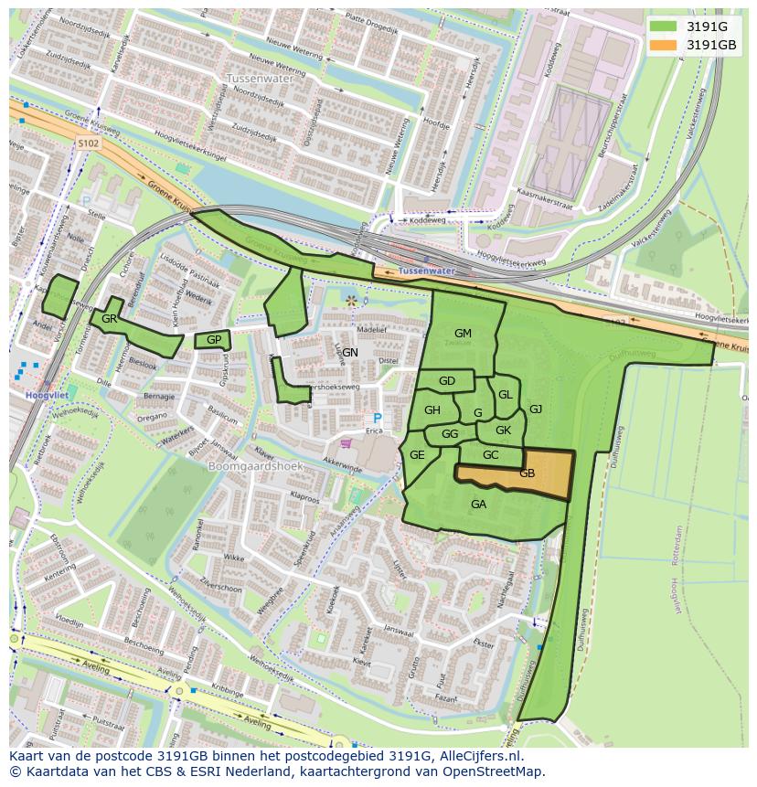 Afbeelding van het postcodegebied 3191 GB op de kaart.