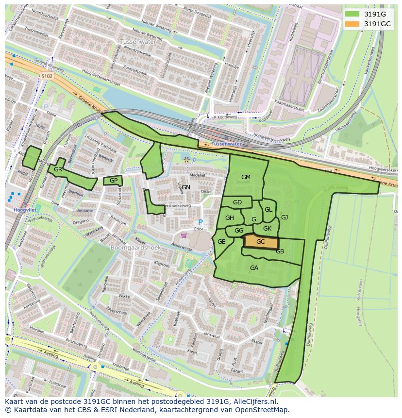 Afbeelding van het postcodegebied 3191 GC op de kaart.