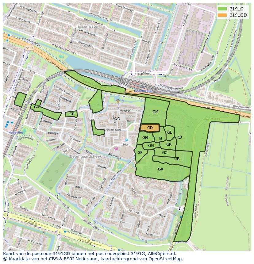 Afbeelding van het postcodegebied 3191 GD op de kaart.