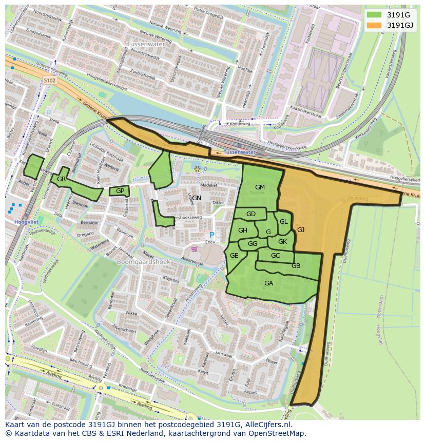 Afbeelding van het postcodegebied 3191 GJ op de kaart.