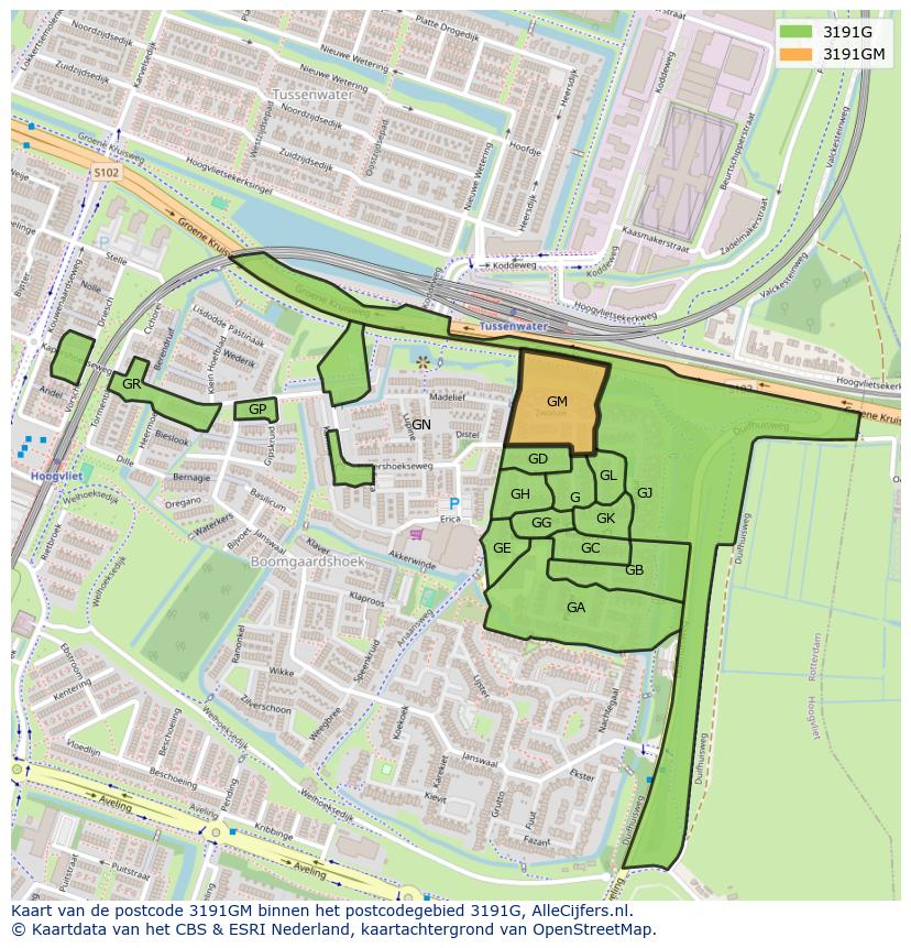 Afbeelding van het postcodegebied 3191 GM op de kaart.