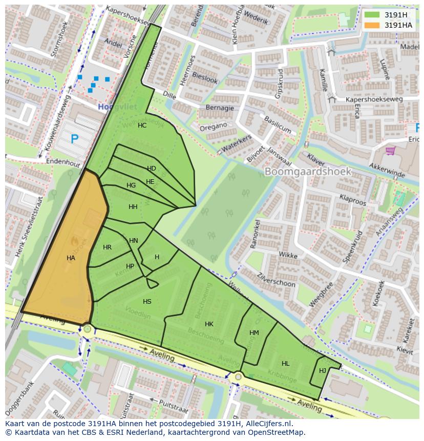 Afbeelding van het postcodegebied 3191 HA op de kaart.