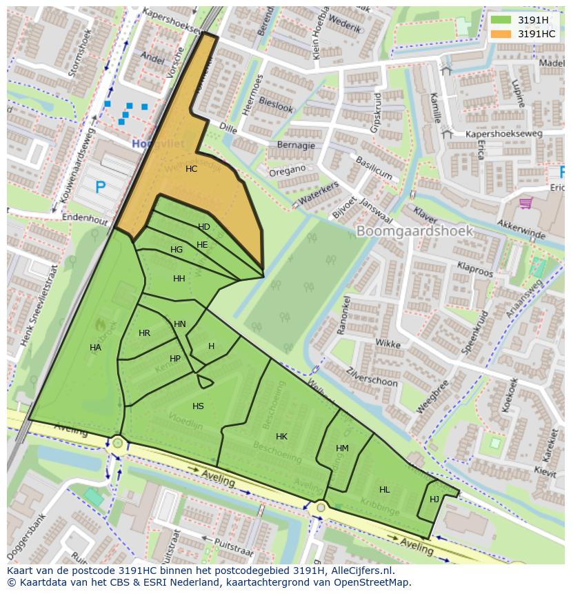 Afbeelding van het postcodegebied 3191 HC op de kaart.