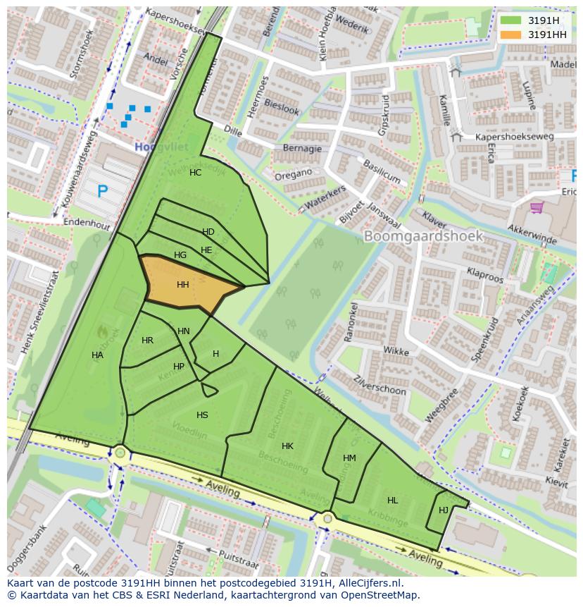 Afbeelding van het postcodegebied 3191 HH op de kaart.